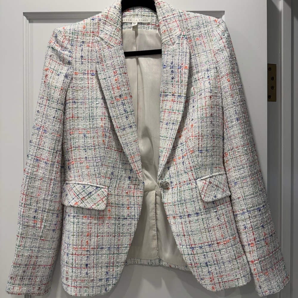 Veronica Beard White Multicolor Tweed Blazer